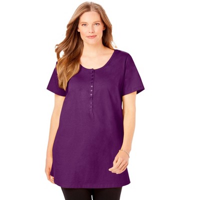 Woman Within Plus Size Perfect Short-Sleeve Scoop-Neck Henley Tunic