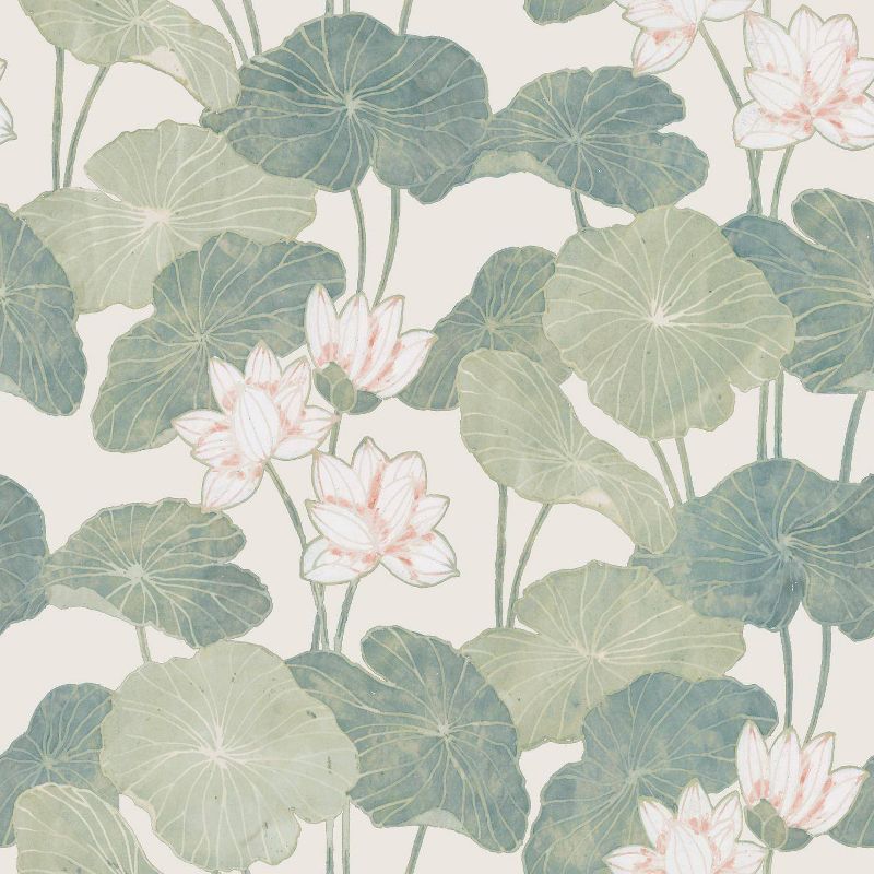 RoomMates Lily Pads Peel &#38; Stick Wallpaper Cream/Green, 1 of 8
