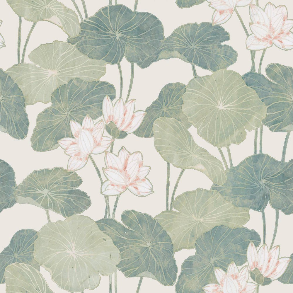 Photos - Wallpaper Roommates Lily Pads Peel & Stick  Cream/Green: Removable, Self-Adhesive, Botanical, Modern, Vinyl, 28.2 Sq Ft Cover 