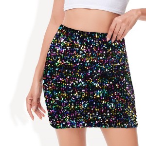 Anna-Kaci Women's High-Waist Sequin Mini Skirt Fitted Bodycon Glittering Design - 1 of 4