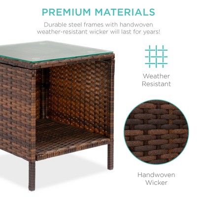 Brown and Navy 3-Piece Outdoor Wicker Patio Bistro Set