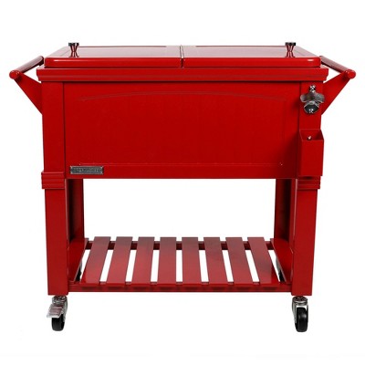 80qt Portable Rolling Patio Cooler with Shelf - Red - Permasteel