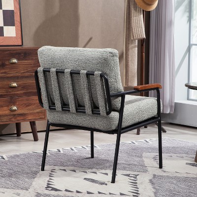 APRILSOUL  Accent Chair - Natural Wood Arms, Black Metal Frame, Comfy Lounge for Bedroom or Living Room (Set of 1)