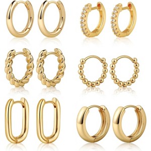 Gold Hoop Earrings Set for Women Trendy, 14K Gold Plated Lightweight Small Gold/Silver Hoop Earrings for Women Chunky Open - 1 of 4