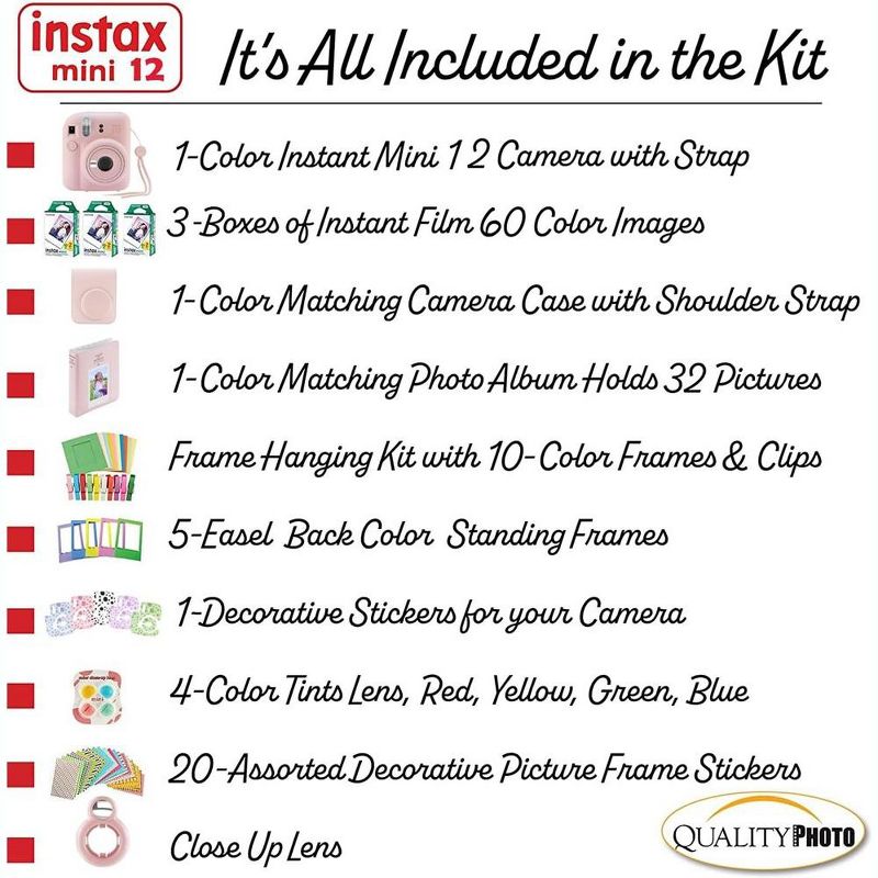 Fujifilm Instax Mini 12 Instant Camera with Case 60 Fuji Films Decoration Stickers Frames Photo Album and More Accessory kit, 3 of 8