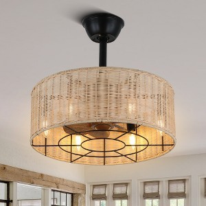 Bella Depot 18" Brown Rattan Ceiling Fan with 6-Light and Remote 3-speed Reversible Caged Fan (bulb not  included) - 1 of 4