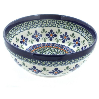 Blue Rose Polish Pottery Mosaic Flower Cereal/Soup Bowl