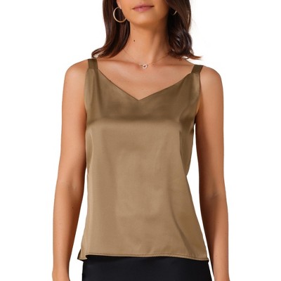 INSPIRE CHIC Women's Satin V Neck Spaghetti Strap Summer Fall Tank Tops