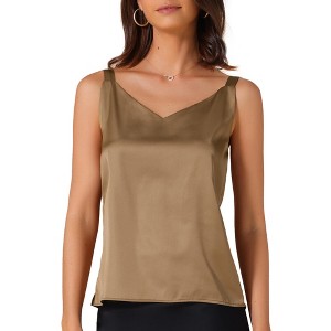 INSPIRE CHIC Women's Satin V Neck Spaghetti Strap Summer Fall Tank Tops - 1 of 4