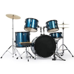 Karl Home 22 Inch Adult Drum Set, 5-Piece Full-Size Drums Kit in Brushed Blue - 1 of 4