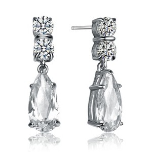 Guili Sterling Silver White Gold Plated Teardrop Earrings with Colored Cubic Zirconia – A Chic and Elegant Accent for a Timeless, Sophisticated Look - 1 of 4