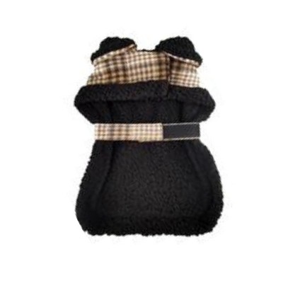 Small Brown and White Plaid Sherpa-Lined Dog Harness Coat