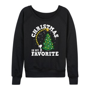 Women's - Peanuts - Christmas Is My Favorite Lightweight French Terry Wide Neck Long Sleeve Shirt - 1 of 4