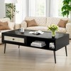 MAYEERTY 47-Inch Black Modern Coffee Table - Wooden 2-Tier Rectangular Center Table with PVC Rattan Door Drawer - 3 of 4