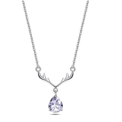 Paaaawaters 925 Sterling Silver Cubic ZIrconia Antlers Pendant Necklace 18inch