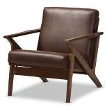 Bianca Mid Century Modern Walnut Wood Distressed Faux Leather Lounge Chair Dark Brown - Baxton Studio