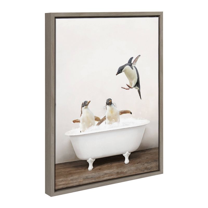 18&#34; x 24&#34; Sylvie Penguins Playing Rustic Bath Frame Canvas by Amy Peterson Gray - Kate &#38; Laurel All Things Decor, 1 of 8