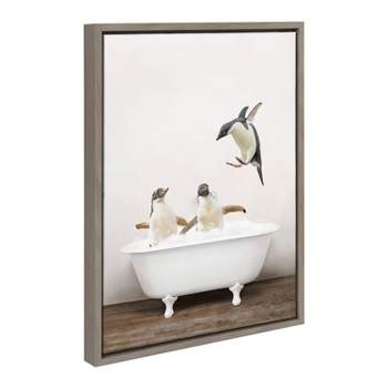 18" x 24" Sylvie Penguins Playing Rustic Bath Frame Canvas by Amy Peterson Gray - Kate & Laurel All Things Decor
