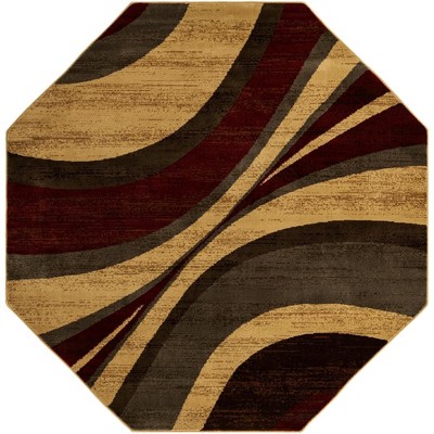 Braided Black and Brown Abstract Synthetic Easy Care Octagon Rug