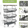 DOMETOUR Fruit Basket Rack for Kitchen Vegetable Organizer and Storage, Stackable Metal Wire Basket Stand Cart with Wheels - 3 of 4