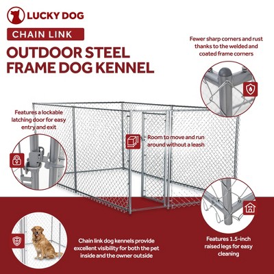 Lucky Dog Galvanized Steel Chain Link Outdoor Dog Kennel with Latching Door