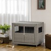 PawHut Rattan Dog Crate with Double Doors, Wicker Dog Cage with Large Entrance and Soft Cushion, Dog Kennel for Medium to Large Sized Dogs, Gray - 2 of 4