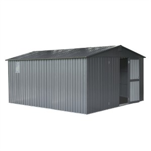 Backyard Storage Shed 11'x12.5'with Galvanized Steel Frame & Windows,Garden Shed,Utility Tool Storage Room with Lockable Door for Patio(Dark Gray) - 1 of 4