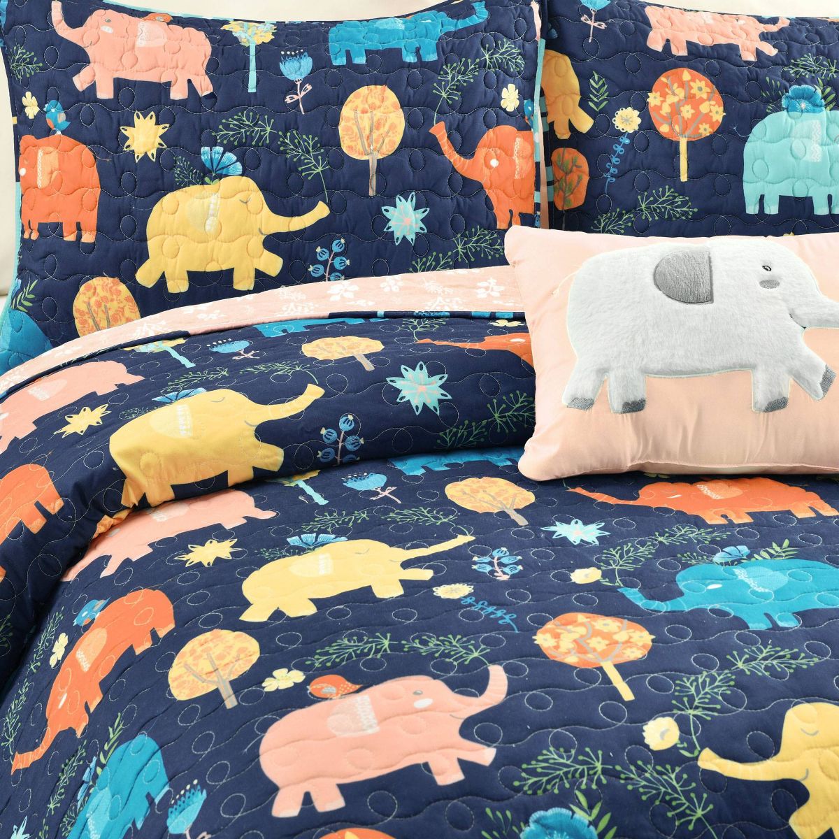 Kids' Hygge Elephant Quilt Set Navy Blue - Lush Décor - thumbnail 3