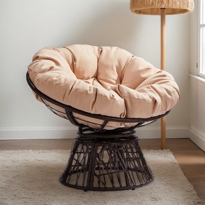 KTMBDW 38" Ergonomic Swivel Wicker Papasan Chair with Thick Tufted Cushions, 360 Degree Rotatable Chairs for Living Room, Bedroom, Reading Room - 1 of 4
