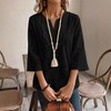 Women's Loose - Fit V - Neck Embroidered Top, 3/4 - Sleeve Lace - Detailed Shirt - 2 of 4