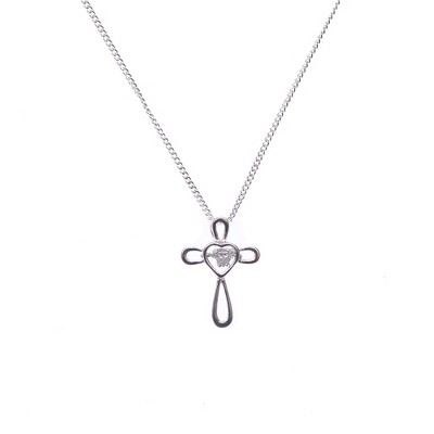 Dicksons Open Petal Cross Heart Silver Plated 18 inch Metal Chain Pendant Necklace