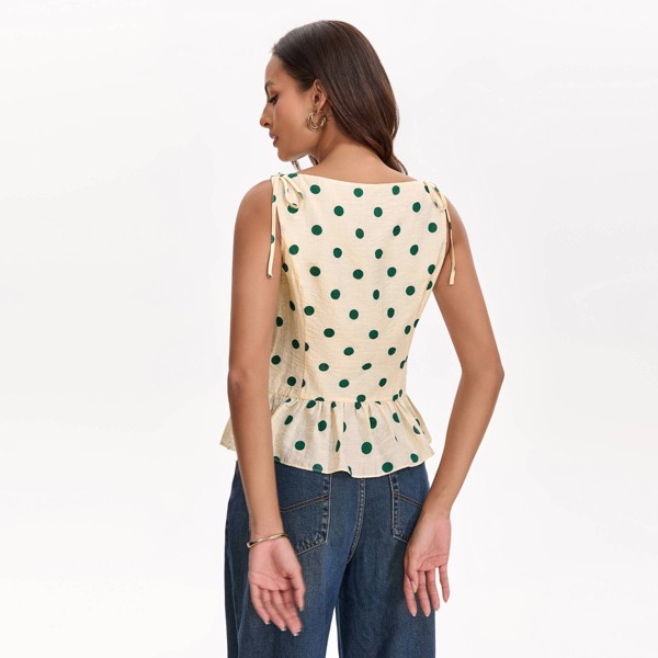 Top de cuello barco con volante en el dobladillo para mujer - A New Day™ Lunares beige claro 2