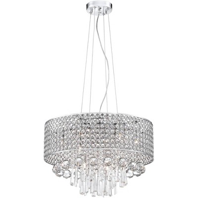 Vienna Full Spectrum Chrome Drum Pendant Chandelier 19" Wide Beaded Crystal Drum Shade 9-Light Fixture Dining Room House Kitchen