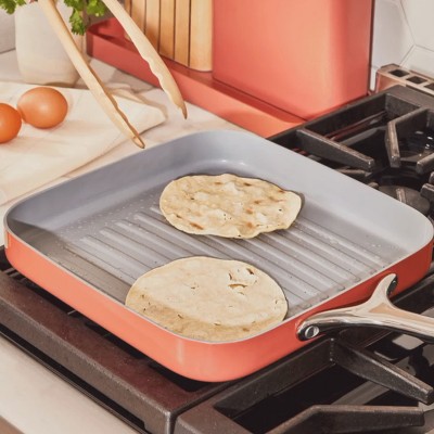 Perracotta 11" Nonstick Ceramic Square Grill Pan with Stainless Steel Handle