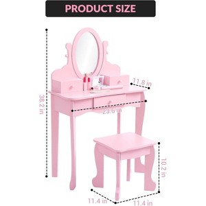 Kids Vanity Set with Adjustable Angle Mirror, Pretend Play Girls Vanity Table and Chair Set with Mirror, Stool, and Wood Makeup Playset - 1 of 3