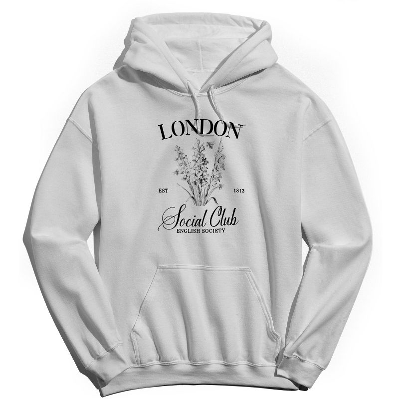 Rerun Island Women's London Social Club Long Sleeve Oversized Graphic Cotton Sweatshirt Hoodie - White 2X, 1 of 4