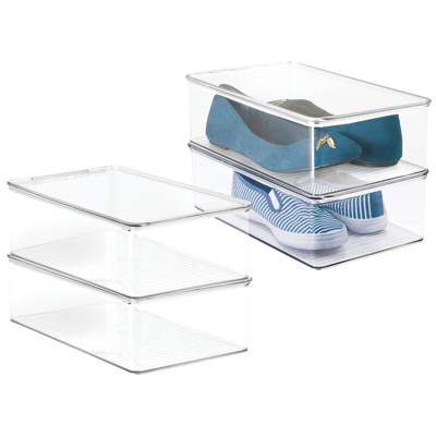 Mdesign Plastic Stackable Closet Shoe Storage Box, Side Opening, 12 Pack,  Clear : Target