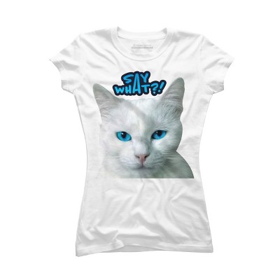 Junior's Design By Humans Cat grumpy face: Say What?! By GTRobert T-Shirt