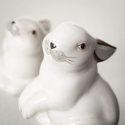 White Ceramic Spring Bunny Figurines Set of 2