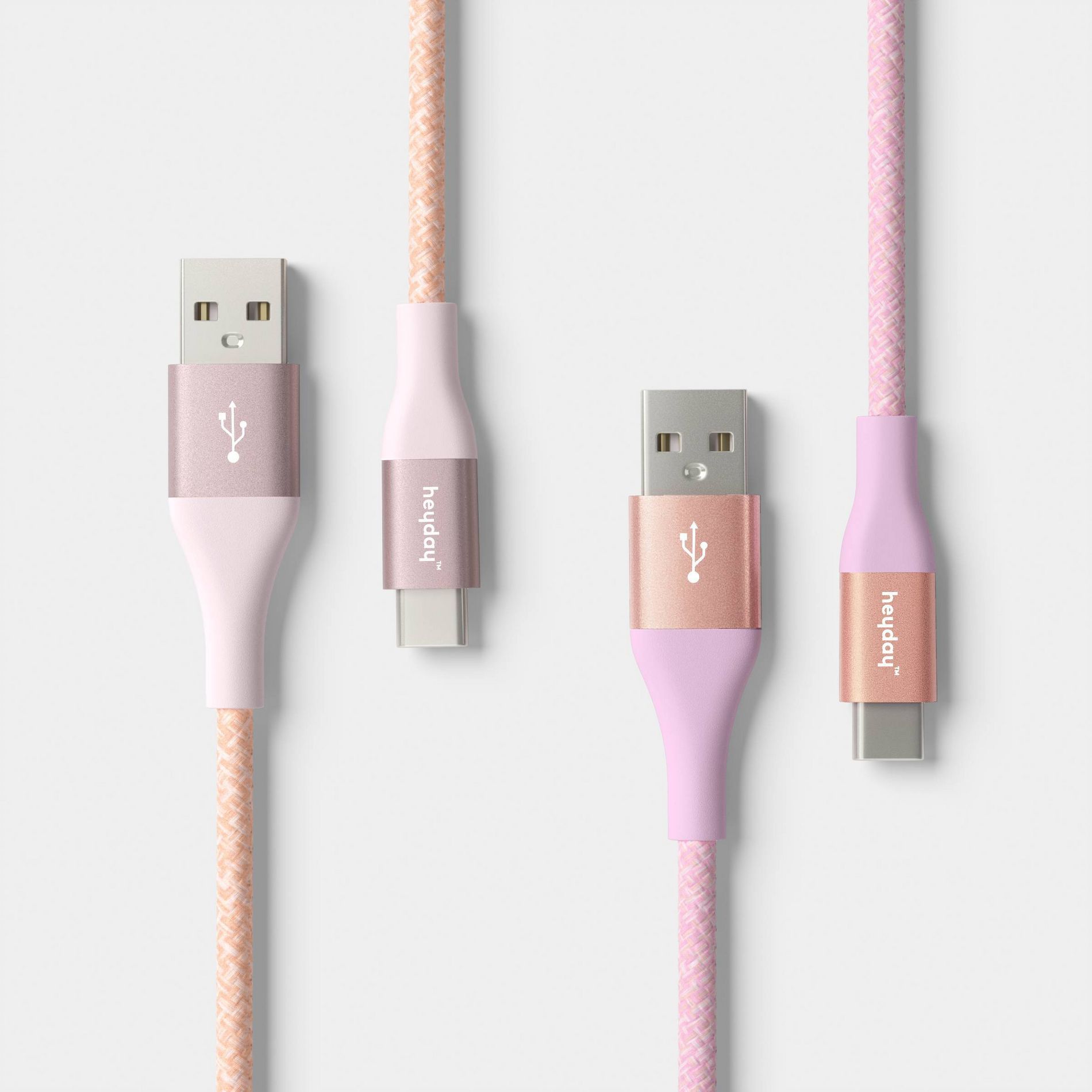 10ft USB-A to USB-C Braided Cable 2pk - heyday™ Bright Lilac Cosmetic Pink