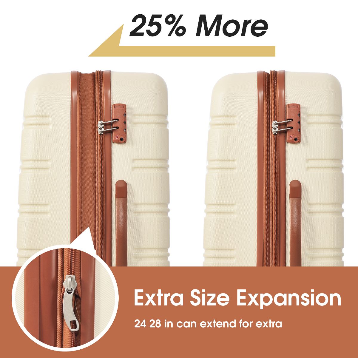 Polibi 3 Piece Hardside Spinner Luggage Set with TSA Lock Expanable Lightweigh Suitcase 20 Inch + 24 Inch + 28 Inch - thumbnail 7