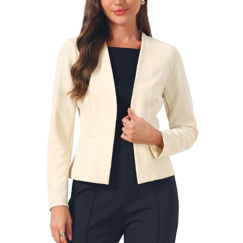 INSPIRE CHIC Women's Work Office Casual Long Sleeve Open Front Collarless Suit Jackets Small Beige