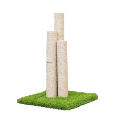 Beige Sisal Cat Scratching Post with Artificial Turf Base