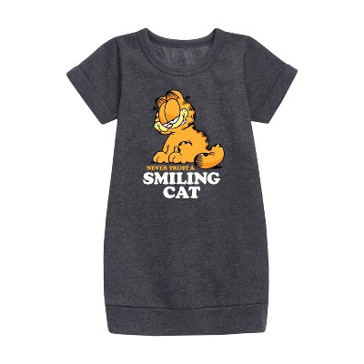 - Garfield - Never Trust Smiling Cat Graphic Short Sleeve Fleece Dress