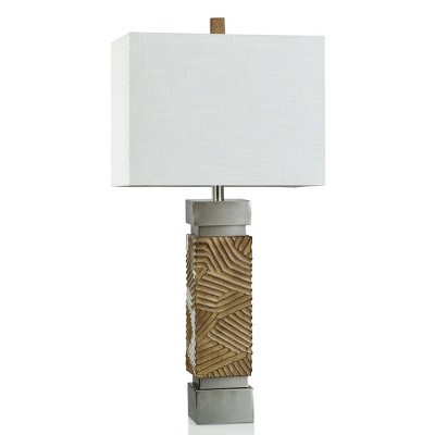 Bonafide Table Lamp Abstract Line Base with Silver Accents - StyleCraft: 30" Tall, Narrow Shade, Boho Style, Rectangle Shade