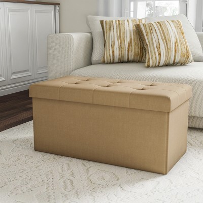 Hastings Home Folding Storage Bench Ottoman - Beige