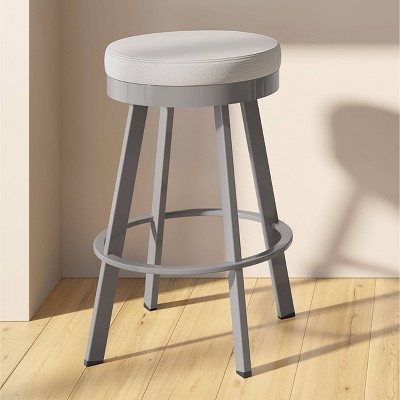 Swice Light Grey Polyester and Metallic Grey Swivel Counter Stool