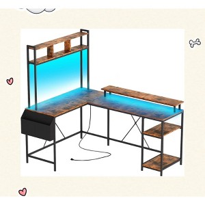 Spacious L-Shaped Gaming Desk with Customizable RGB Lights & Charging Options – Ideal for Comfort & Efficiency, Black - 1 of 4
