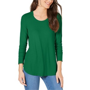 I.N.C International Concepts Womens Ribbed Basic T-Shirt, Green, Large - 1 of 1