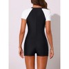 INSPIRE CHIC Women's Short Sleeve Zipper Color Block Sporty Swimwear Bathing Suits Monokini Sets 1 Piece - 3 of 4
